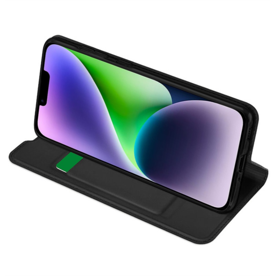 Husa pentru iPhone 14 Plus, SKYDDAR INNOVATION, Magskin Book, tip Carte cu Portofel Interior, set cu sticker, Negru - 1 | YEO