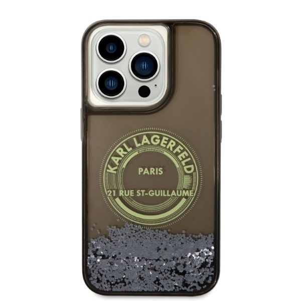 Husa pentru iPhone 14 Pro, Hardcase Liquid Glitter, Karl Lagerfeld - Negru Sclipici - 2 | YEO