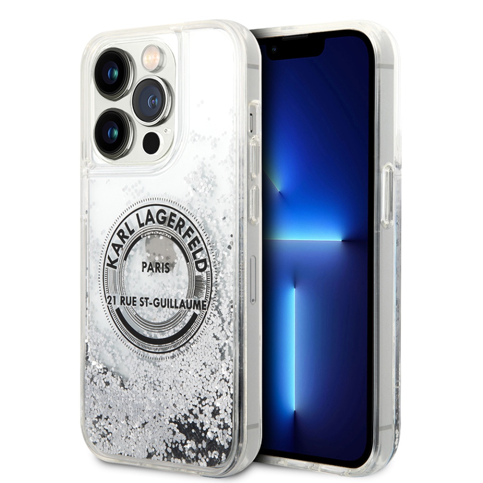 Husa pentru iPhone 14 Pro, Hardcase Liquid Glitter, Karl Lagerfeld - Argintiu