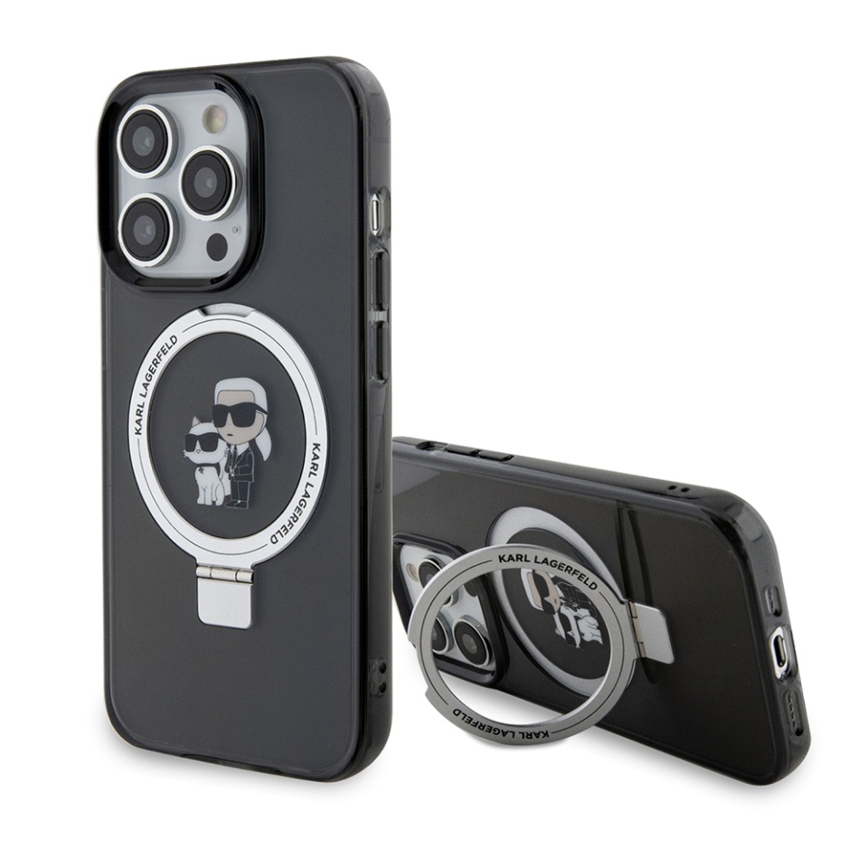 Husa pentru iPhone 14 Pro, Hardcase Ring Stand MagSafe, Karl Lagerfeld - Negru