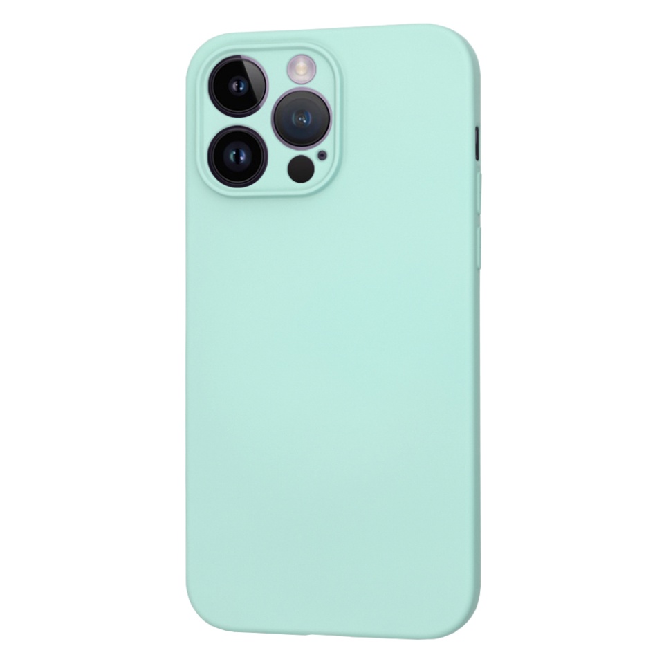 Husa pentru iPhone 14 Pro Max, SKYDDAR INNOVATION, din Silicon Catifelat, SoftElegance , Turcoaz, set cu sticker - 2 | YEO
