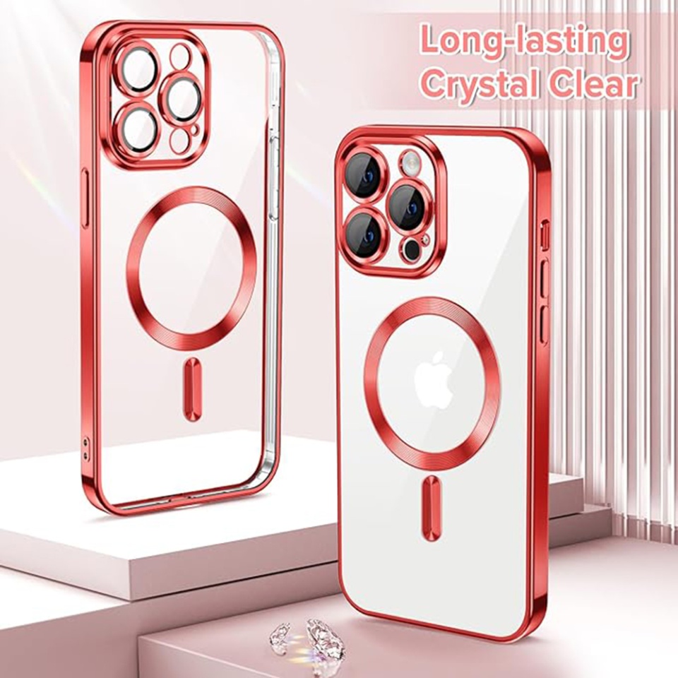 Husa pentru iPhone 14 Pro Max, SKYDDAR INNOVATION, Luxury Shield Magsafe, Protectie Antisoc, Rosu, set cu sticker - 1 | YEO