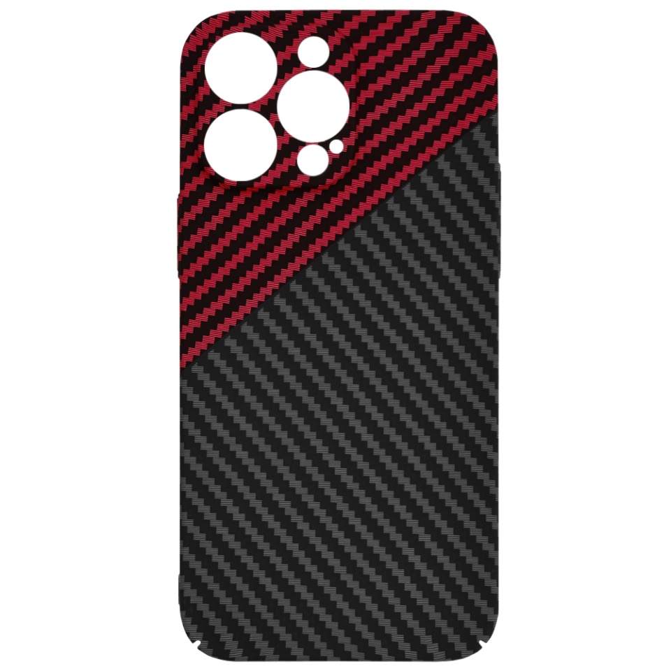 Husa pentru iPhone 14 Pro Max, SKYDDAR INNOVATION, textura carbon, Carbonite FiberShell, Rosu inchis, set cu sticker - 3 | YEO