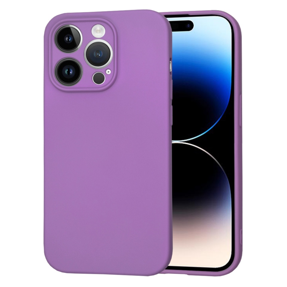 Husa pentru iPhone 14 Pro, SKYDDAR INNOVATION, din Silicon Catifelat, SoftElegance , Mov, set cu sticker