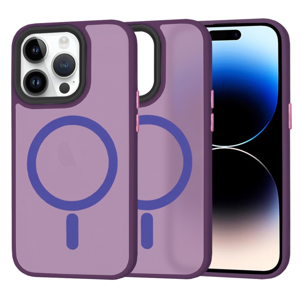 Husa pentru iPhone 14 Pro, SKYDDAR INNOVATION, HaloFrost MagSafe, Antisoc, set cu sticker, Mov inchis