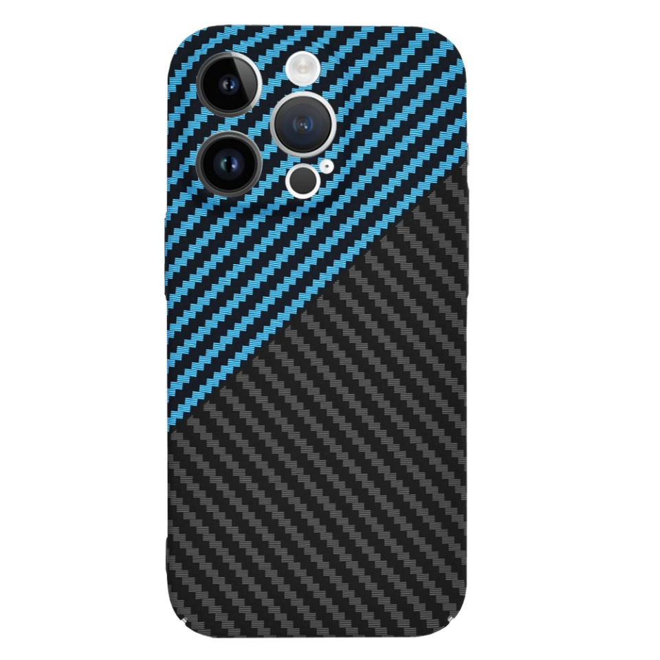 Husa pentru iPhone 14 Pro, SKYDDAR INNOVATION, textura carbon, Carbonite FiberShell, Bleu, set cu sticker - 1 | YEO