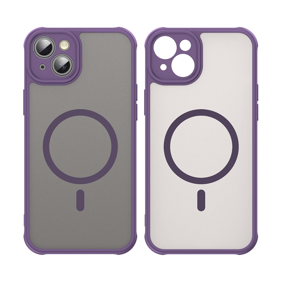 Husa pentru iPhone 14, SKYDDAR INNOVATION, HaloFrost MagSafe II, Antisoc, set cu sticker, Mov - 1 | YEO