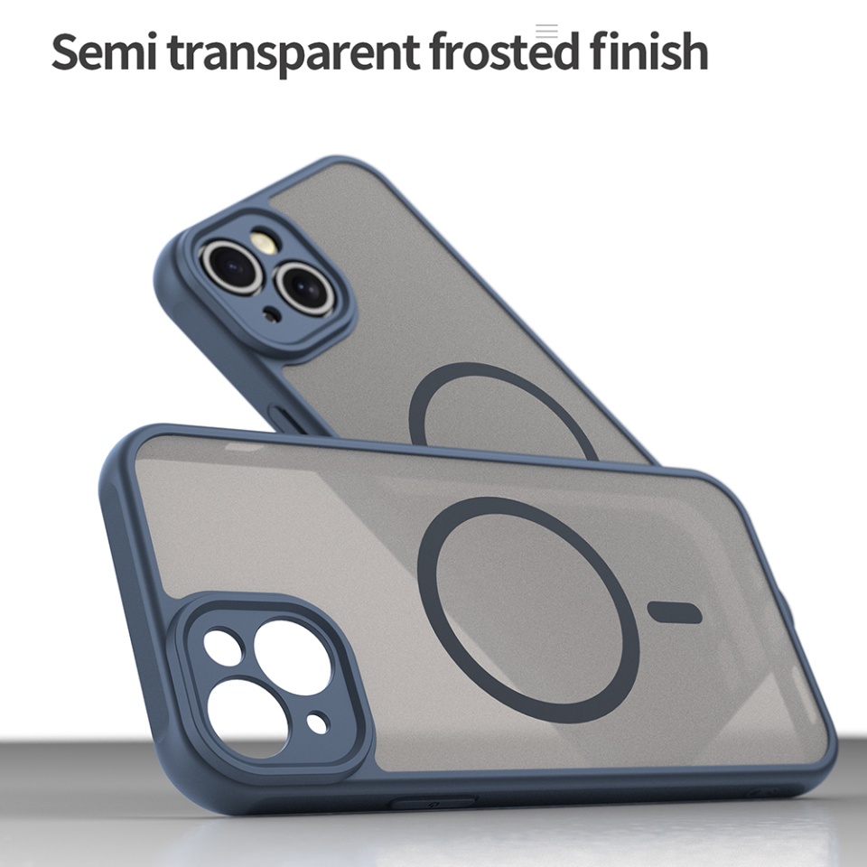 Husa pentru iPhone 14, SKYDDAR INNOVATION, HaloFrost MagSafe II, Antisoc, set cu sticker, Bleumarin - 3 | YEO