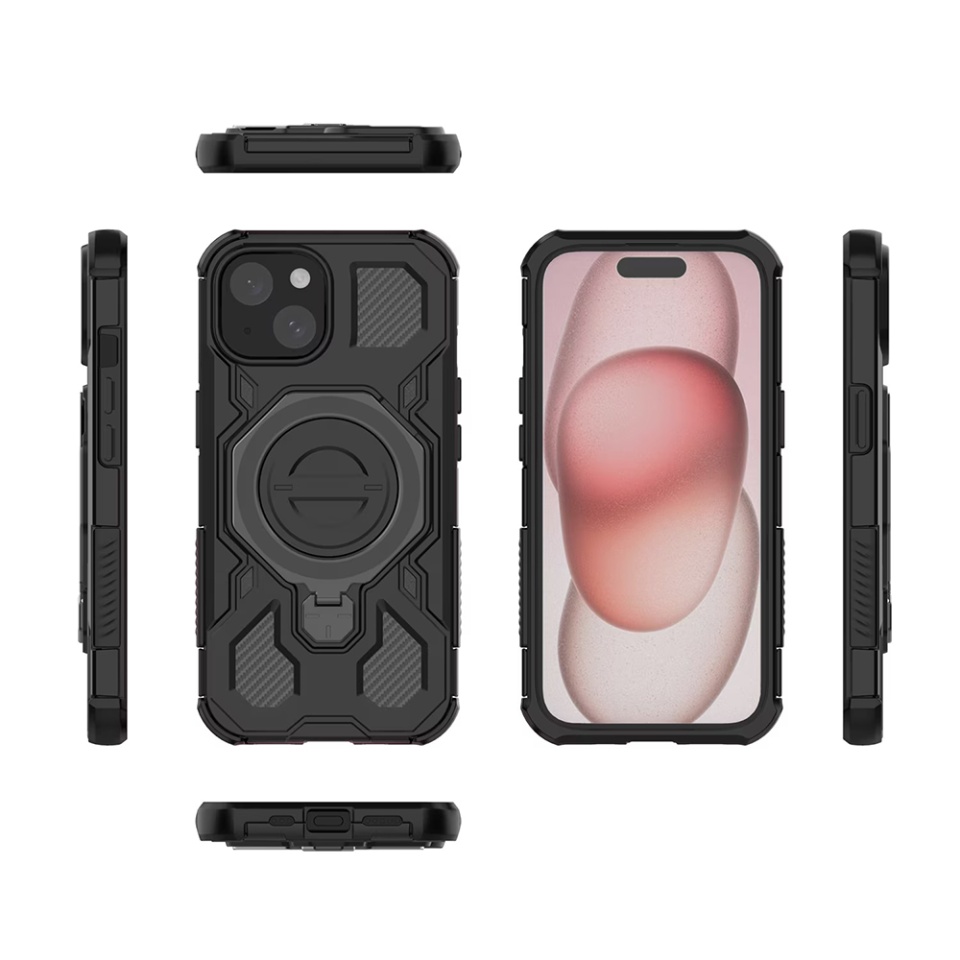 Husa pentru iPhone 15, Antisoc, SKYDDAR INOVATION, Carbon Shield PRO, Magsafe, set cu sticker, Negru - 1 | YEO