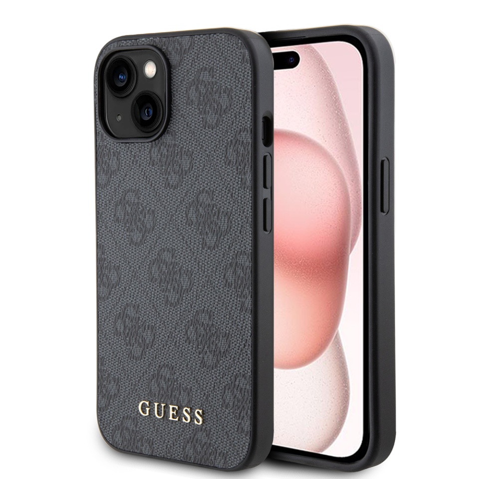 Husa pentru iPhone 15, Guess, Hardcase 4G Metal Gold Logo, Gri
