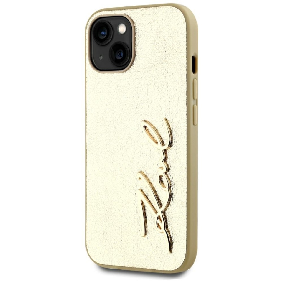 Husa pentru iPhone 15, Hardcase Leather, Karl Lagerfeld, Auriu - 1 | YEO