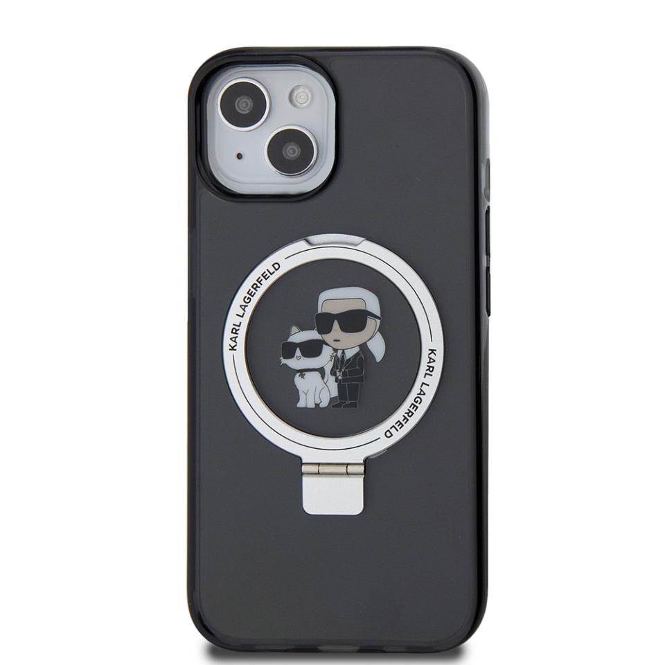 Husa pentru iPhone 15, Hardcase Ring Stand MagSafe, Karl Lagerfeld - Negru - 3 | YEO