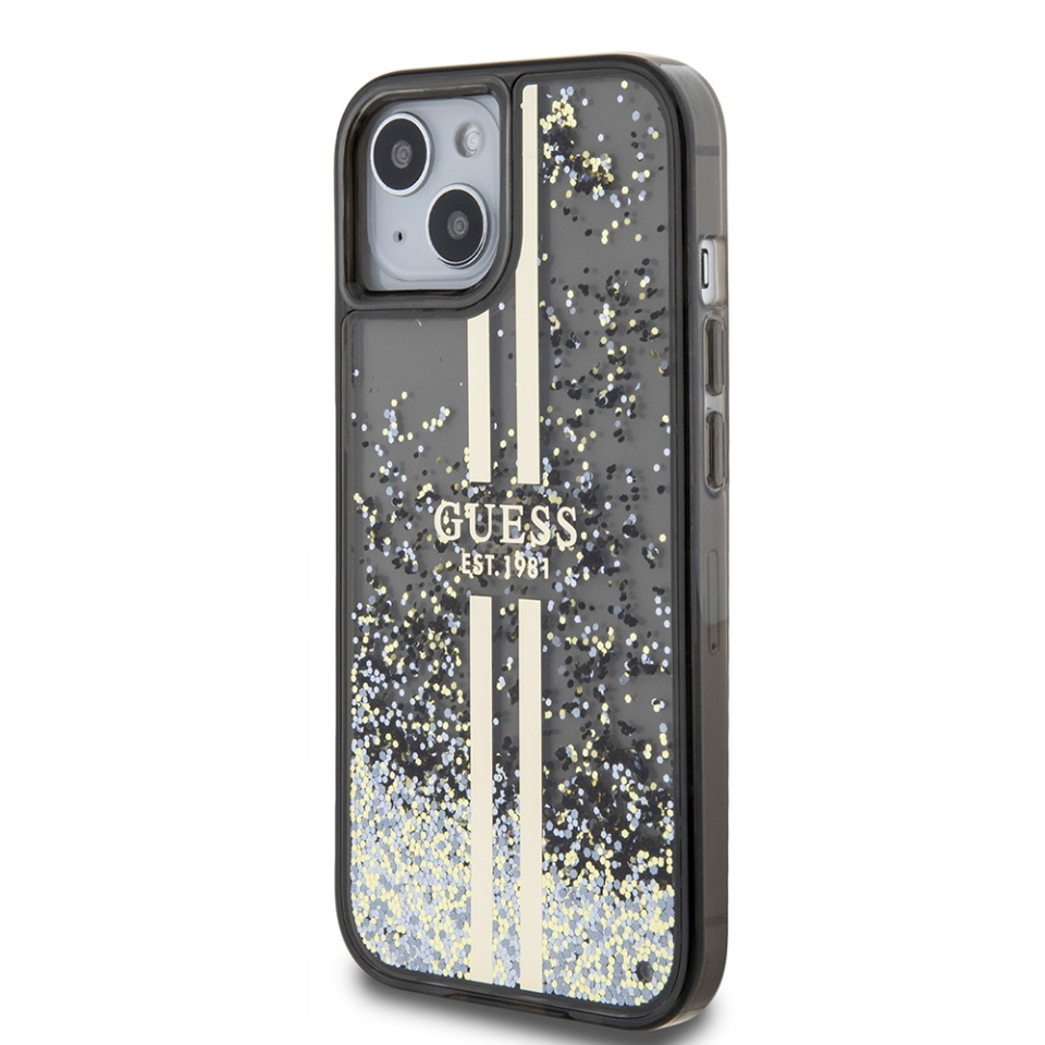 Husa pentru iPhone 15, Liquid Glitter Gold Stripes, Guess - Negru - 3 | YEO