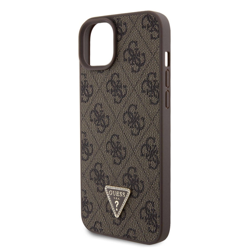Husa pentru iPhone 15 Plus cu snur, Leather Metal Logo Strass Crossbody, Guess - Maro - 3 | YEO