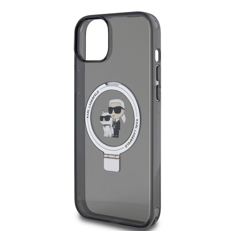 Husa pentru iPhone 15 Plus, Hardcase Ring Stand MagSafe, Karl Lagerfeld - Negru - 1 | YEO