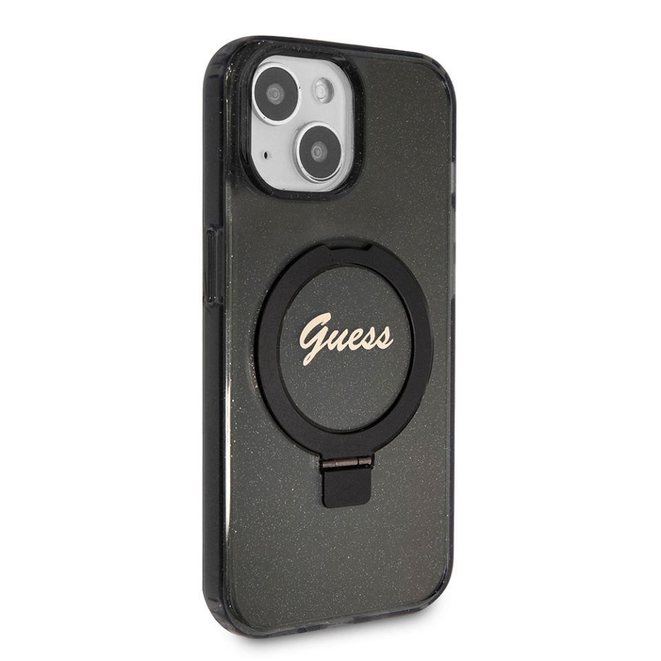 Husa pentru iPhone 15 Plus Ring Stand Script Glitter, Guess - Negru - 3 | YEO