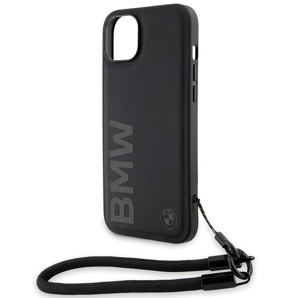 Husa pentru iPhone 15 Plus, Signature Leather Wordmark Cord, BMW - Negru mat - 1 | YEO