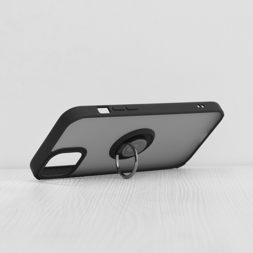 Husa pentru iPhone 15 Plus, SKYDDAR INNOVATION, Glinth+ cu Inel Rotativ 360°, Compatibilitate Magnetica, Negru, set cu sticker - 2 | YEO