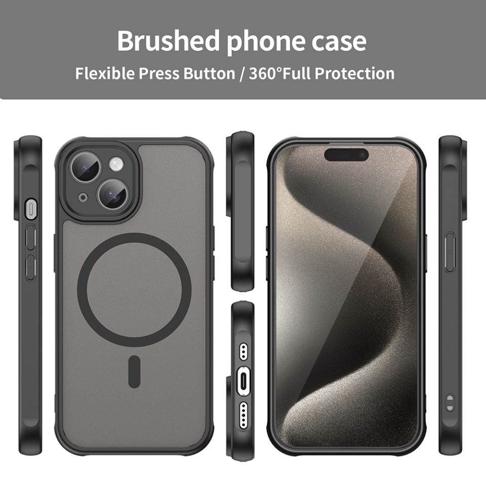 Husa pentru iPhone 15 Plus, SKYDDAR INNOVATION, HaloFrost MagSafe II, Antisoc, set cu sticker, Negru - 3 | YEO