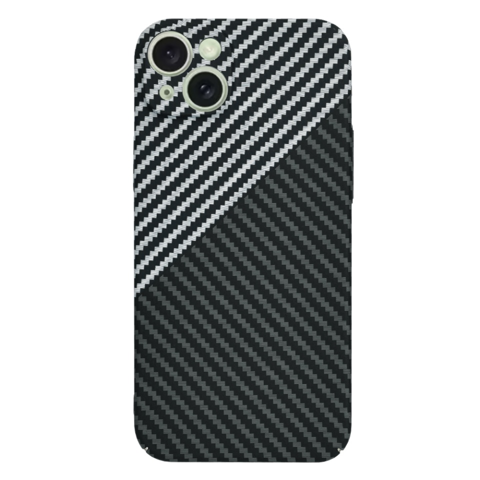 Husa pentru iPhone 15 Plus, SKYDDAR INNOVATION, textura carbon, Carbonite FiberShell, Gri, set cu sticker - 2 | YEO