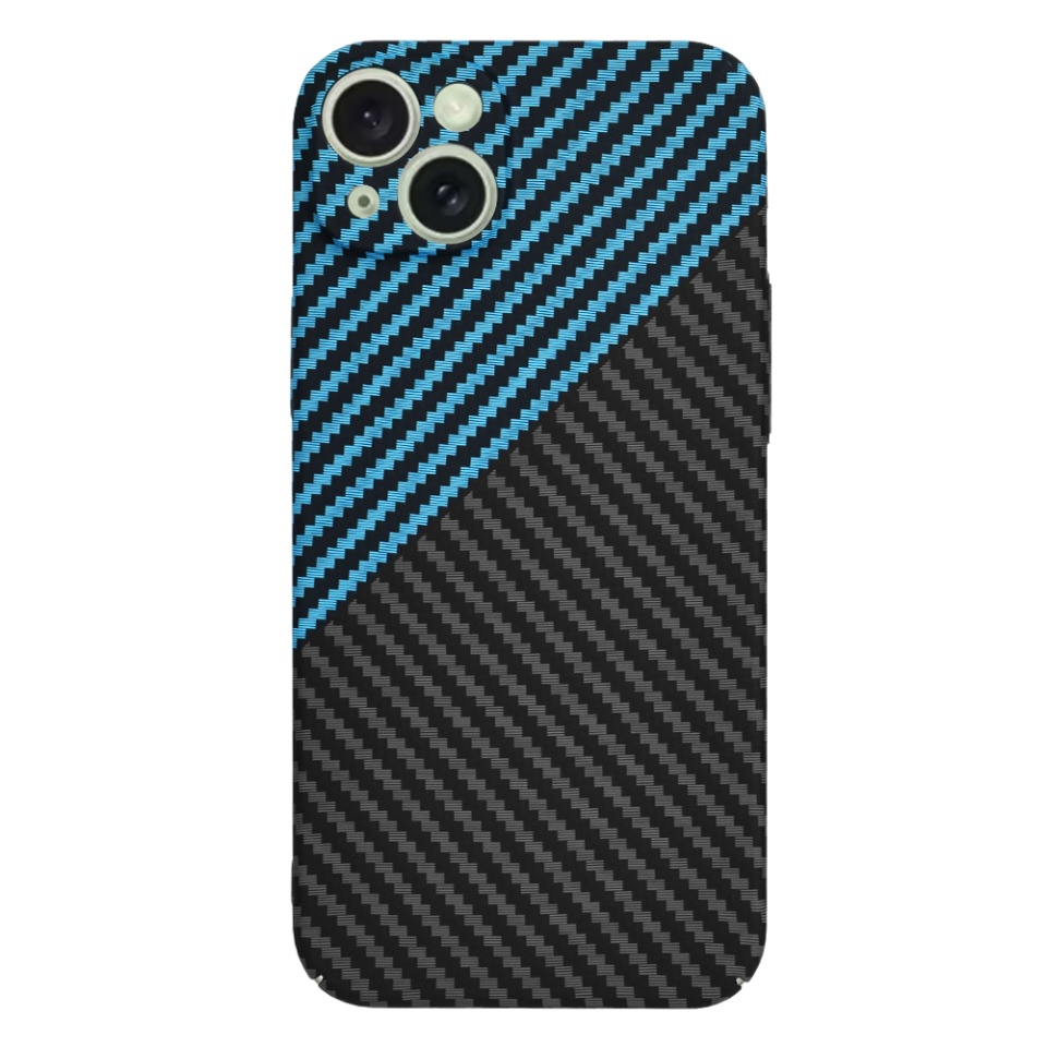 Husa pentru iPhone 15 Plus, SKYDDAR INNOVATION, textura carbon, Carbonite FiberShell, Bleu, set cu sticker - 2 | YEO