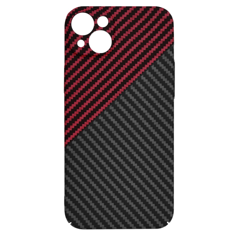 Husa pentru iPhone 15 Plus, SKYDDAR INNOVATION, textura carbon, Carbonite FiberShell, Rosu inchis, set cu sticker - 3 | YEO