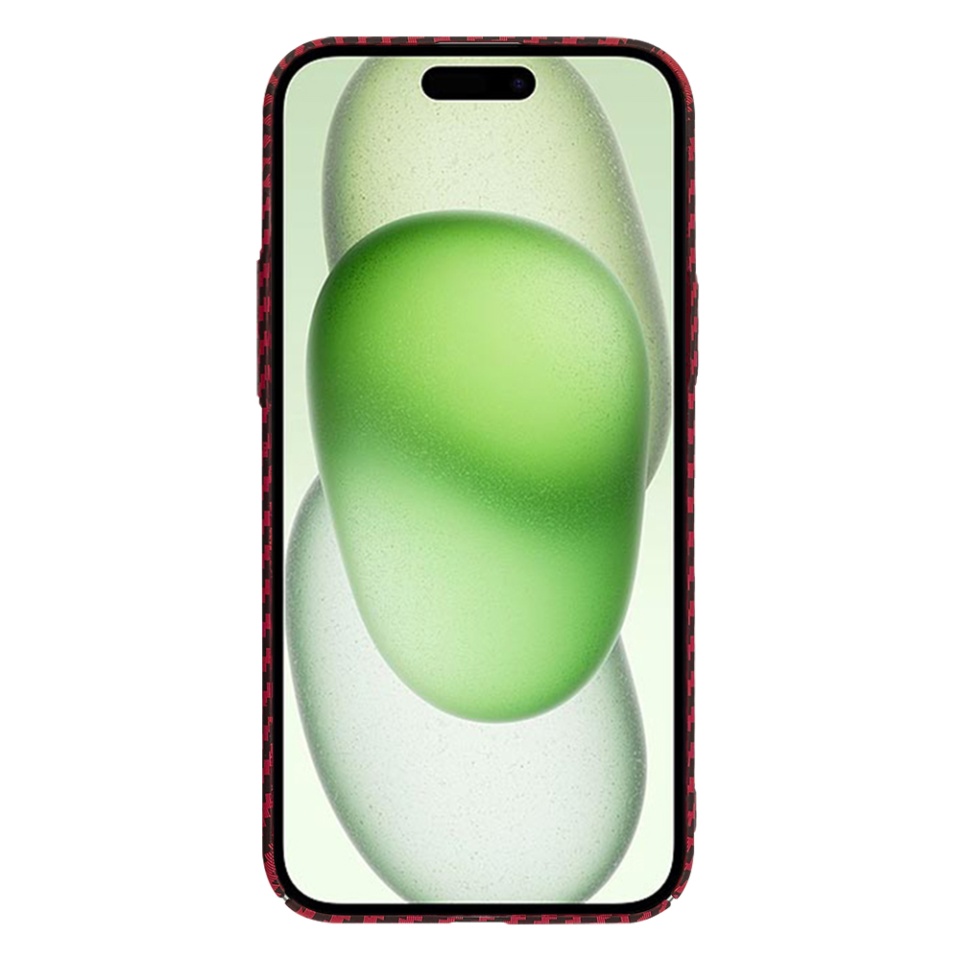 Husa pentru iPhone 15 Plus, SKYDDAR INNOVATION, textura carbon, Carbonite FiberShell, Rosu, set cu sticker - 1 | YEO