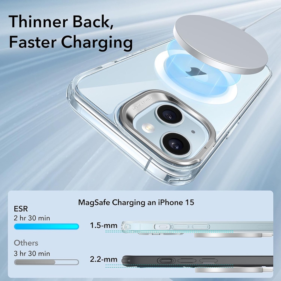 Husa pentru iPhone 15 Plus, slim MagSafe, Classic Hybrid HaloLock Kickstand ESR - Bleu - 3 | YEO