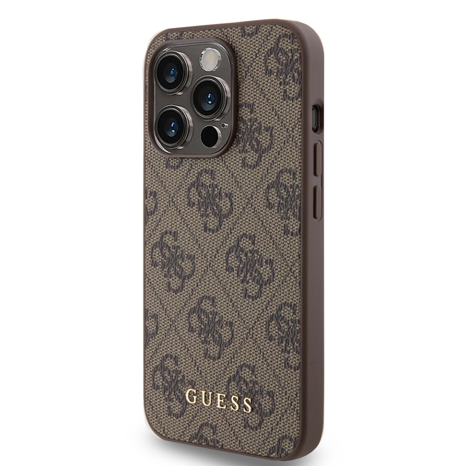 Husa pentru iPhone 15 Pro, Guess, Hardcase 4G Metal Gold Logo, Maro - 3 | YEO