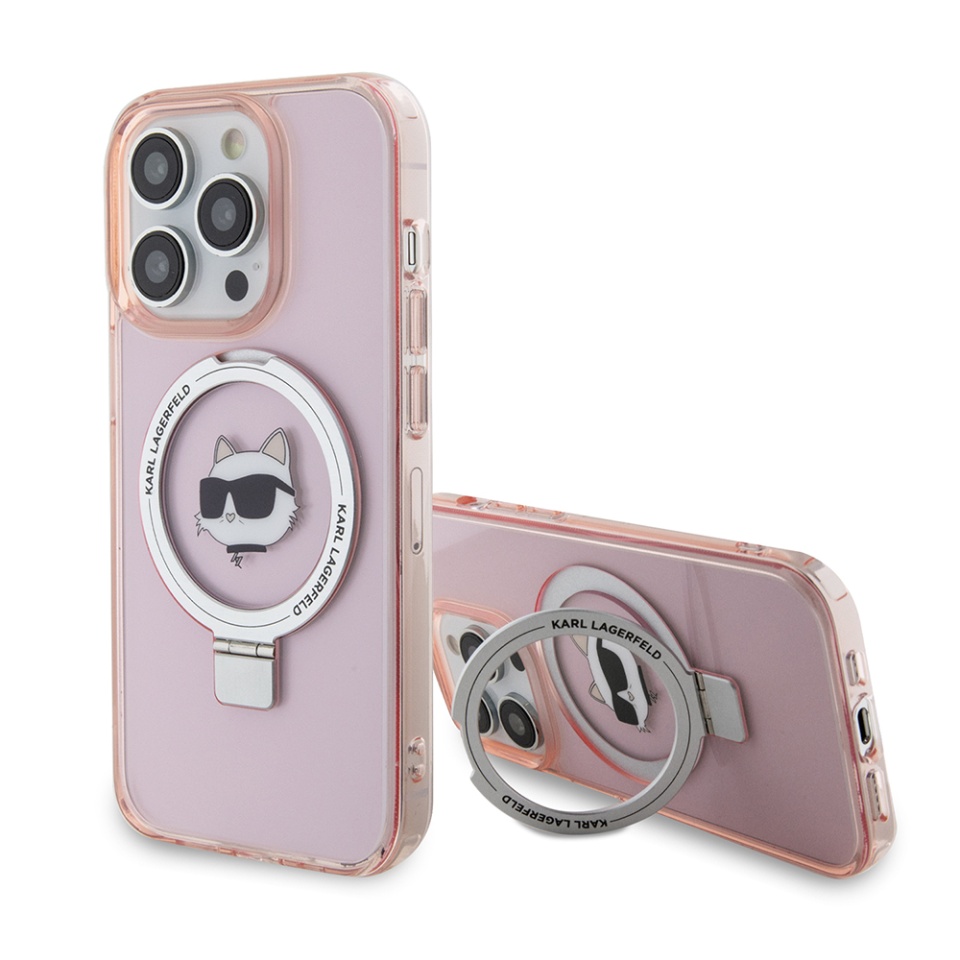 Husa pentru iPhone 15 Pro, Hardcase Ring Stand MagSafe, Karl Lagerfeld - Roz