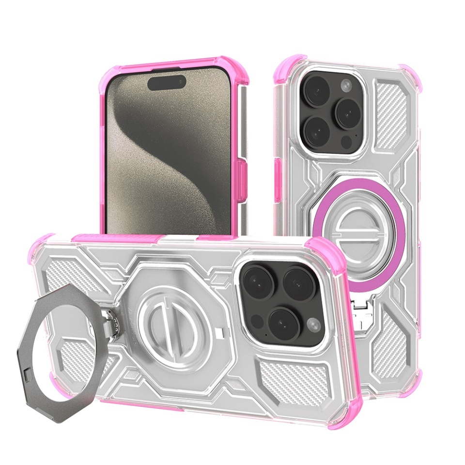 Husa pentru iPhone 15 Pro Max, Antisoc, SKYDDAR INOVATION, Carbon Shield PRO, Magsafe, set cu sticker, Roz