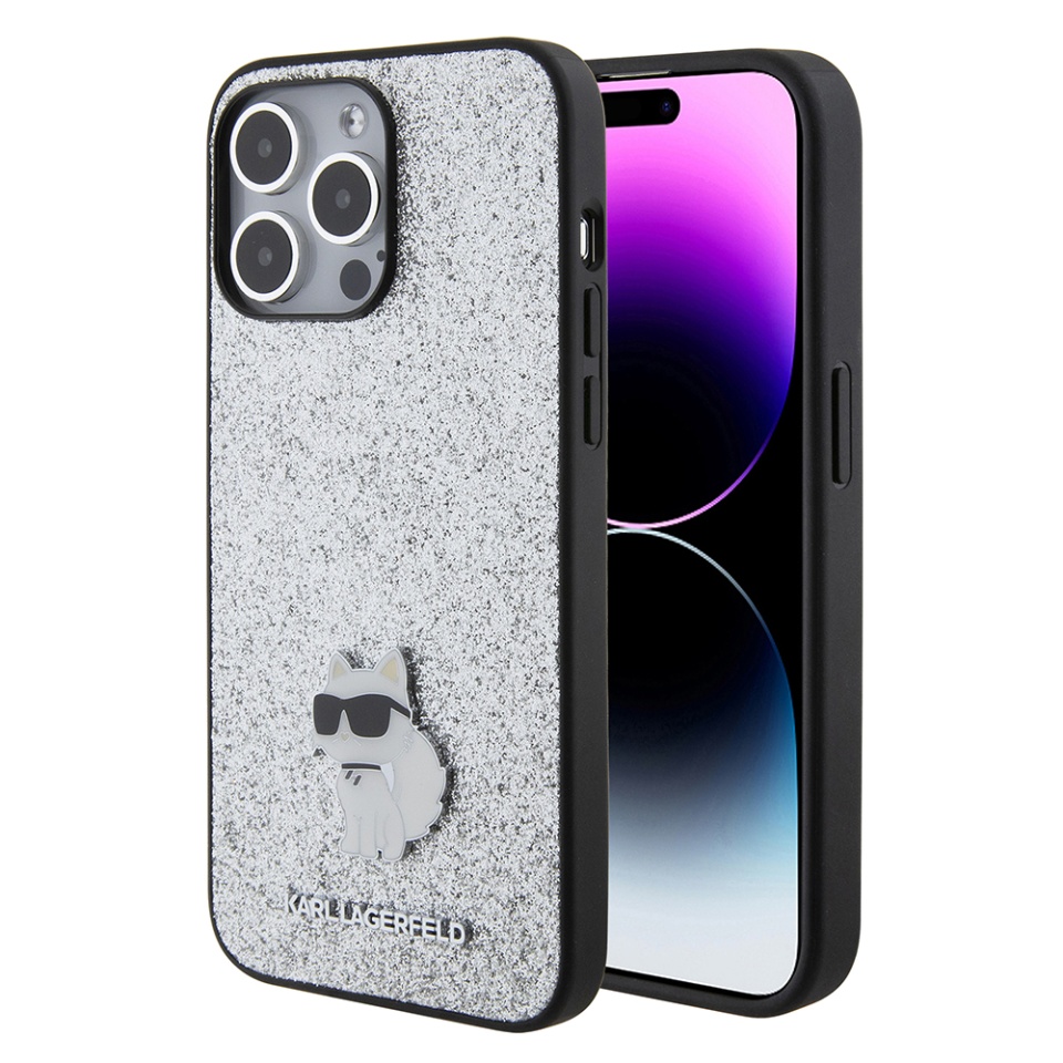 Husa pentru iPhone 15 Pro Max, Hardcase Glitter, Karl Lagerfeld, Argintiu
