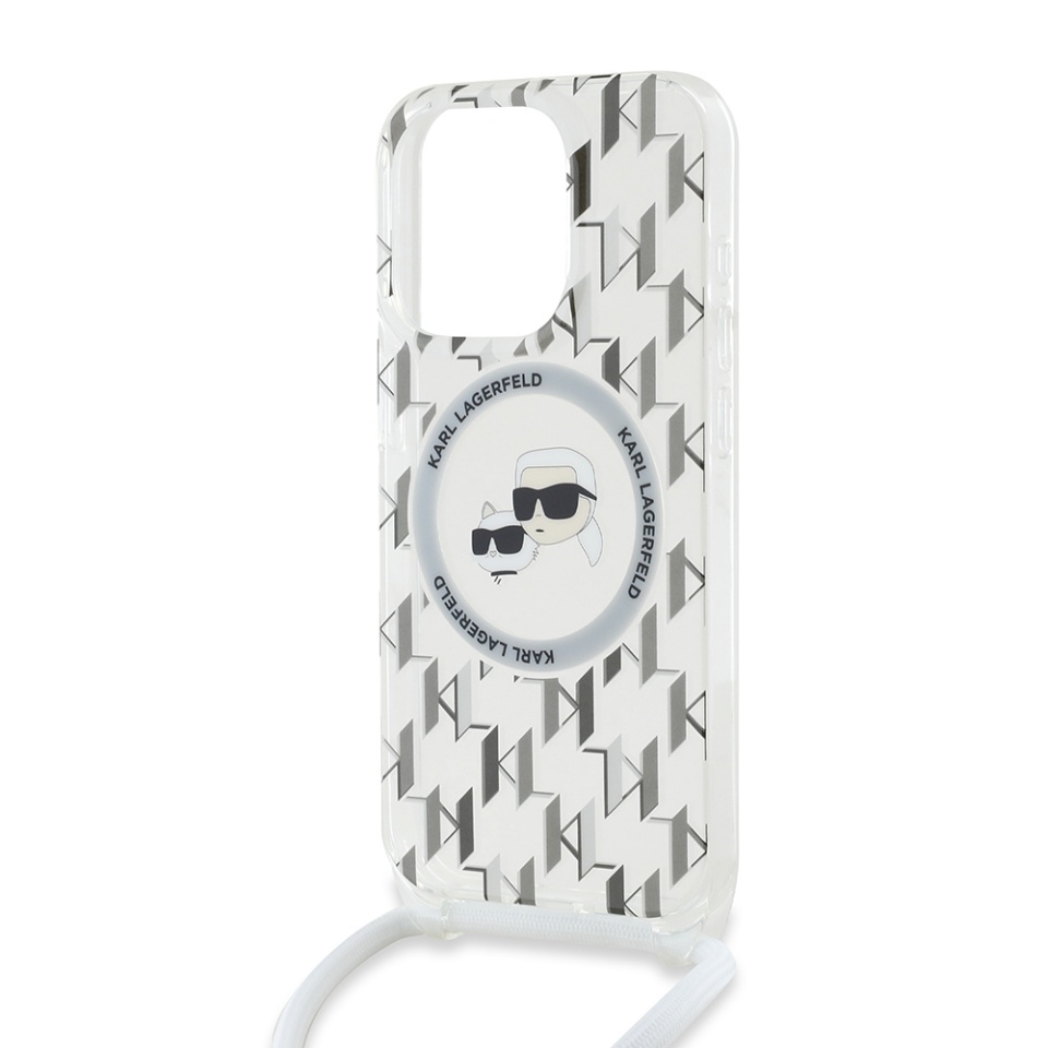 Husa pentru iPhone 15 Pro Max, Karl Lagerfeld, IML Crossbody MagSafe, Clear Monogram Karl&Choupette Head - 2 | YEO