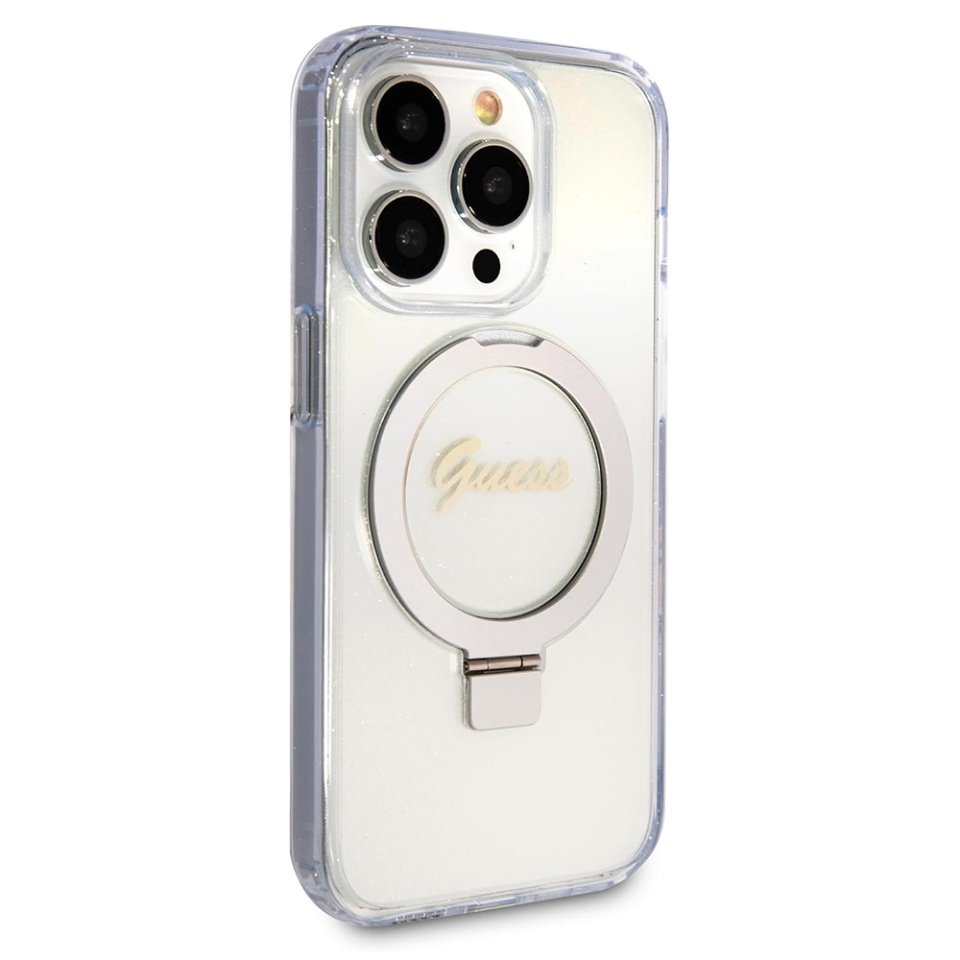 Husa pentru iPhone 15 Pro Max Ring Stand Script Glitter, Guess - Transparenta - 2 | YEO