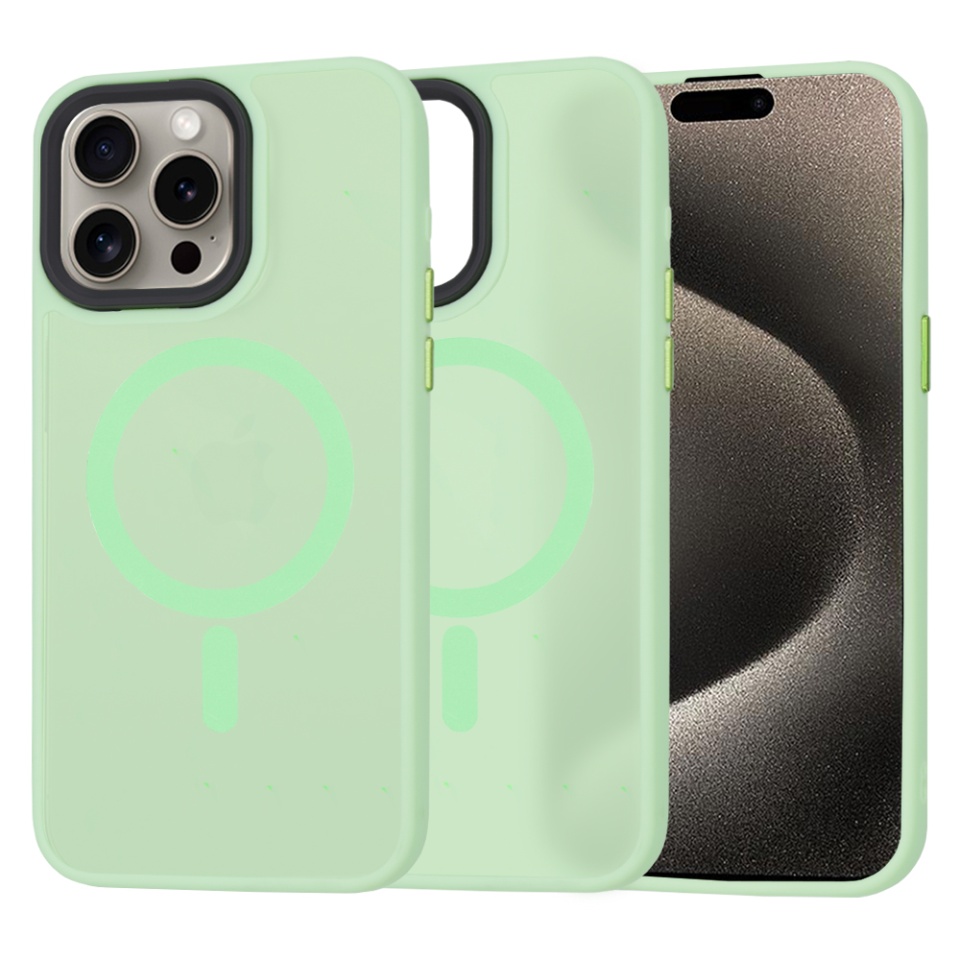 Husa pentru iPhone 15 Pro Max, SKYDDAR INNOVATION, HaloFrost MagSafe, Antisoc, set cu sticker, Verde deschis