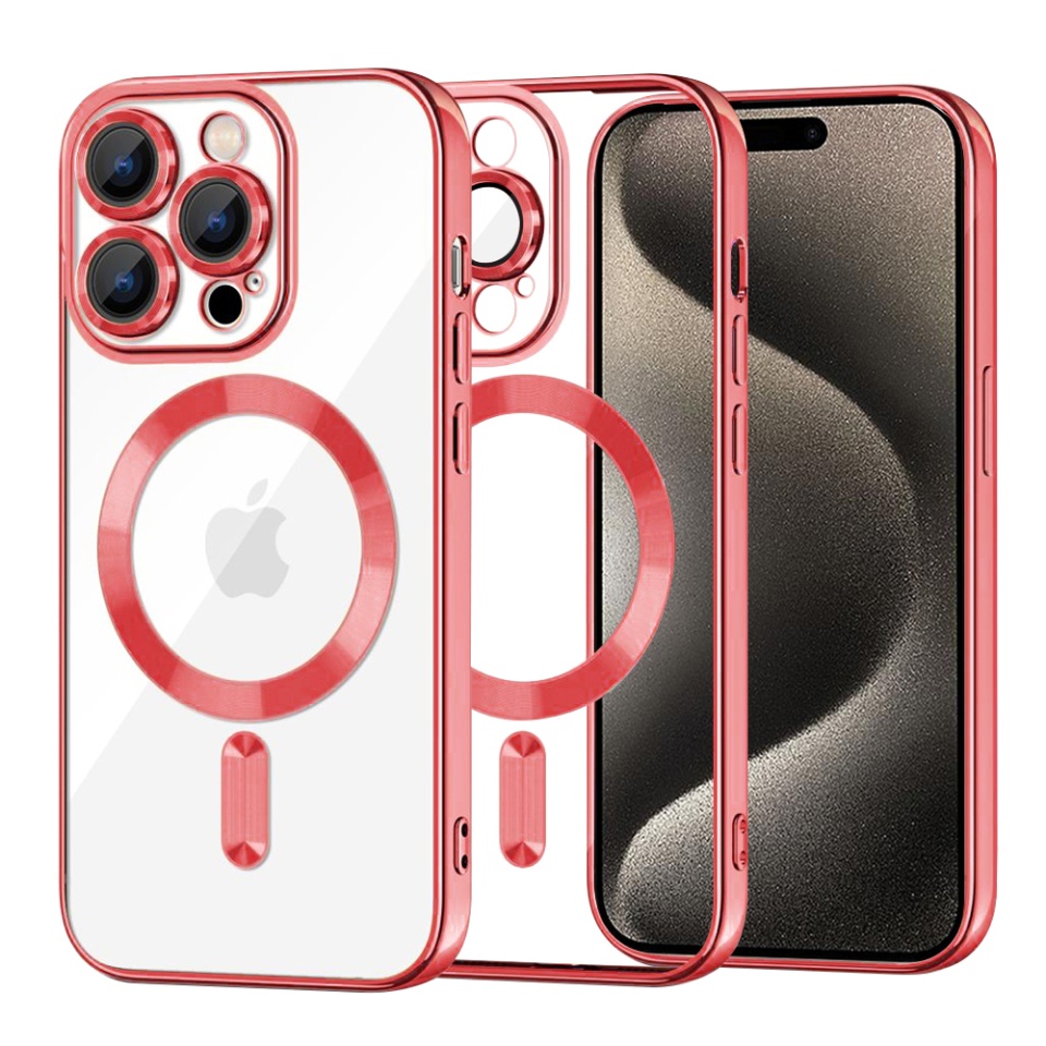 Husa pentru iPhone 15 Pro Max, SKYDDAR INNOVATION, Luxury Shield Magsafe, Protectie Antisoc, Rosu, set cu sticker