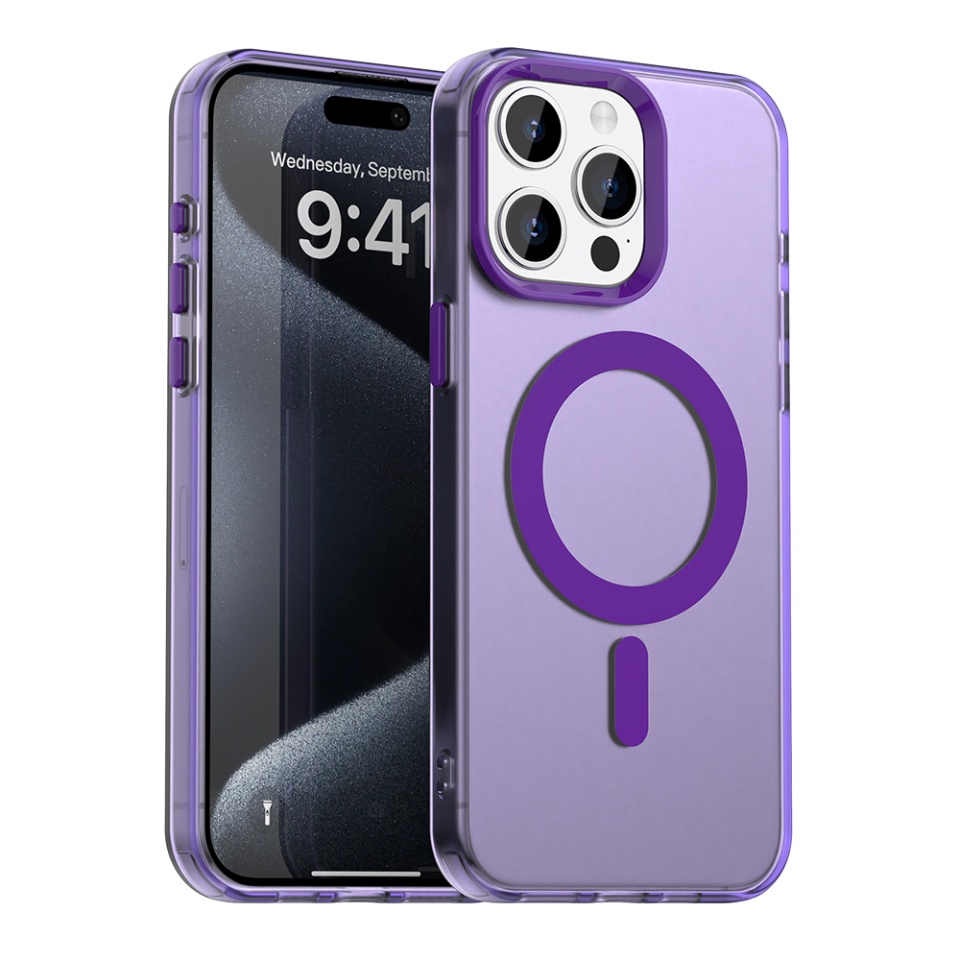 Husa pentru iPhone 15 Pro Max, SKYDDAR INOVATION, CandyCase, Magsafe, set cu sticker, Mov