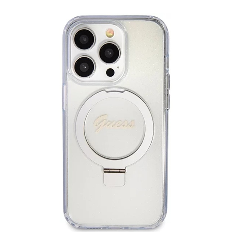 Husa pentru iPhone 15 Pro Ring Stand Script Glitter, Guess - Transparenta - 2 | YEO