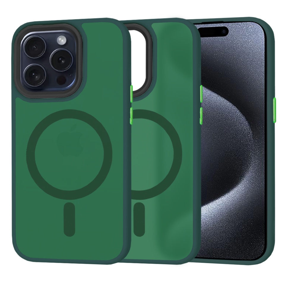 Husa pentru iPhone 15 Pro, SKYDDAR INNOVATION, HaloFrost MagSafe, Antisoc, set cu sticker, Verde inchis