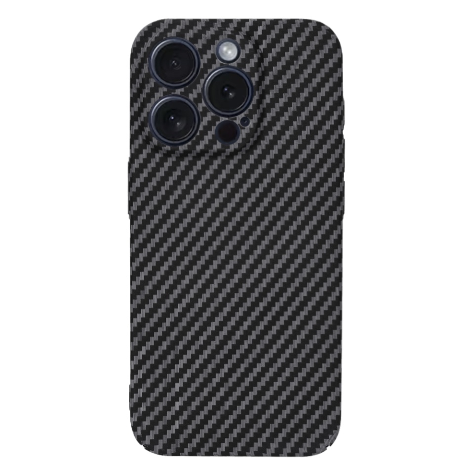 Husa pentru iPhone 15 Pro, SKYDDAR INNOVATION, textura carbon, Carbonite FiberShell, Negru, set cu sticker - 2 | YEO