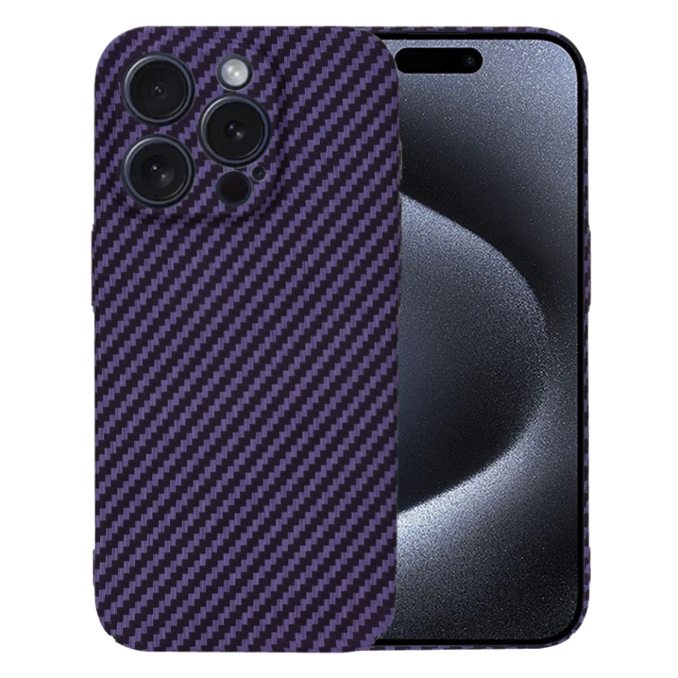 Husa pentru iPhone 15 Pro, SKYDDAR INNOVATION, textura carbon, Carbonite FiberShell, Mov, set cu sticker