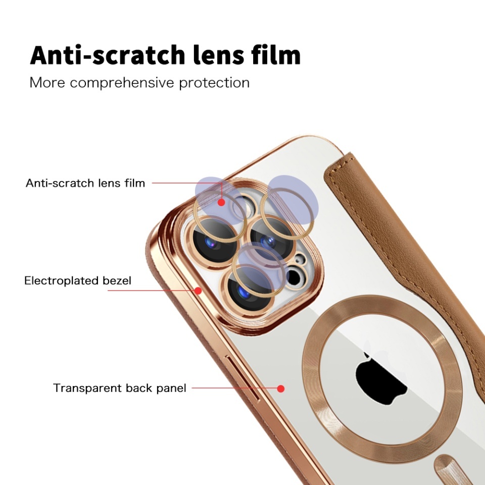 Husa pentru iPhone 15 Pro tip carte, SKYDDAR INOVATION, SmartMag Book, Magsafe, RFiD, Suport Carduri, set cu sticker, Maro - 2 | YEO