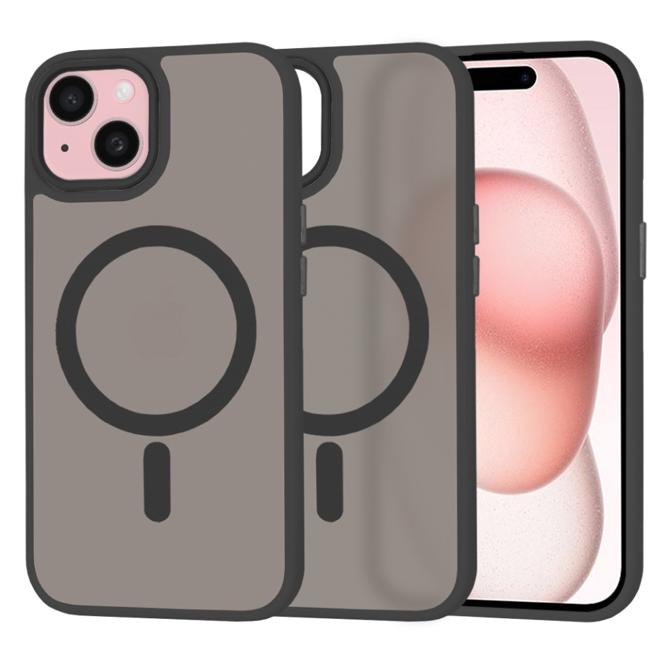 Husa pentru iPhone 15, SKYDDAR INNOVATION, HaloFrost MagSafe, Antisoc, set cu sticker, Negru