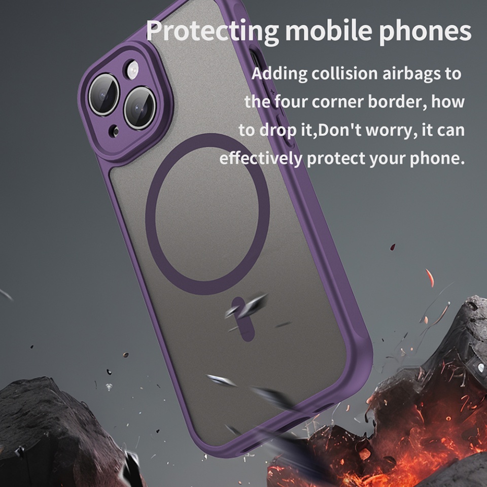 Husa pentru iPhone 15, SKYDDAR INNOVATION, HaloFrost MagSafe II, Antisoc, set cu sticker, Mov - 3 | YEO