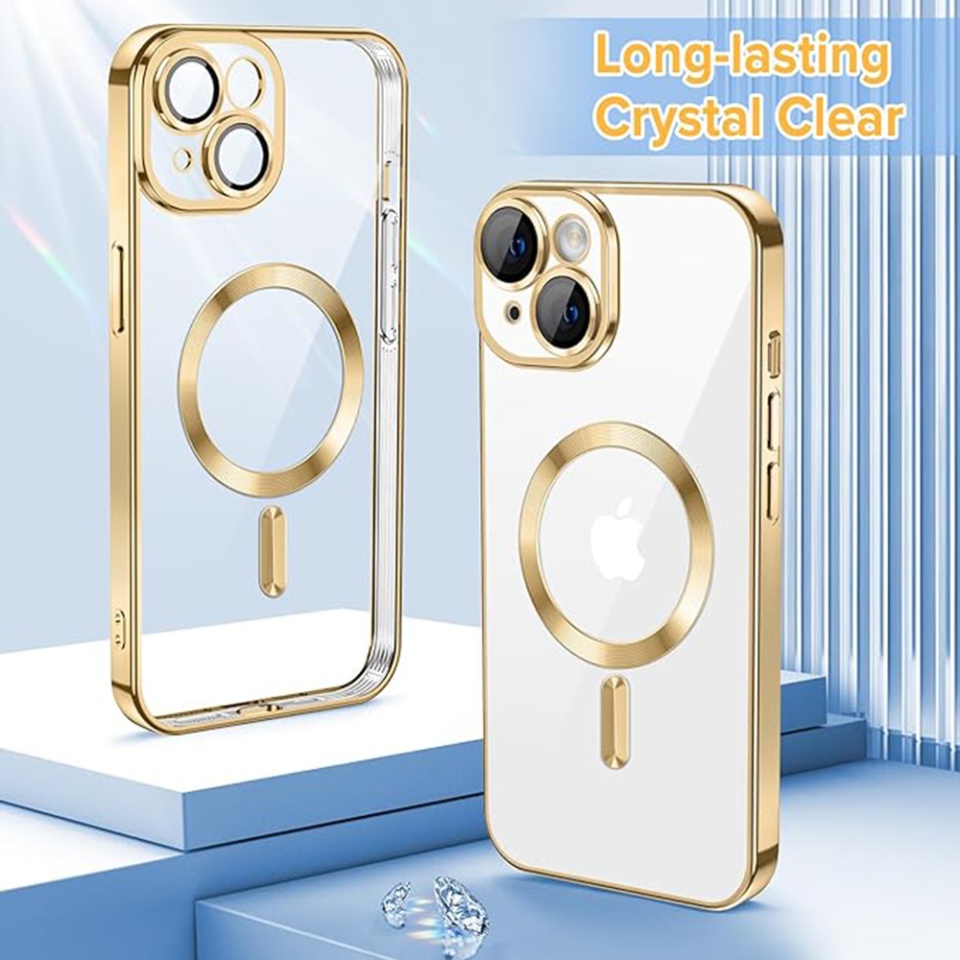 Husa pentru iPhone 15, SKYDDAR INNOVATION, Luxury Shield Magsafe, Protectie Antisoc, Auriu, set cu sticker - 1 | YEO