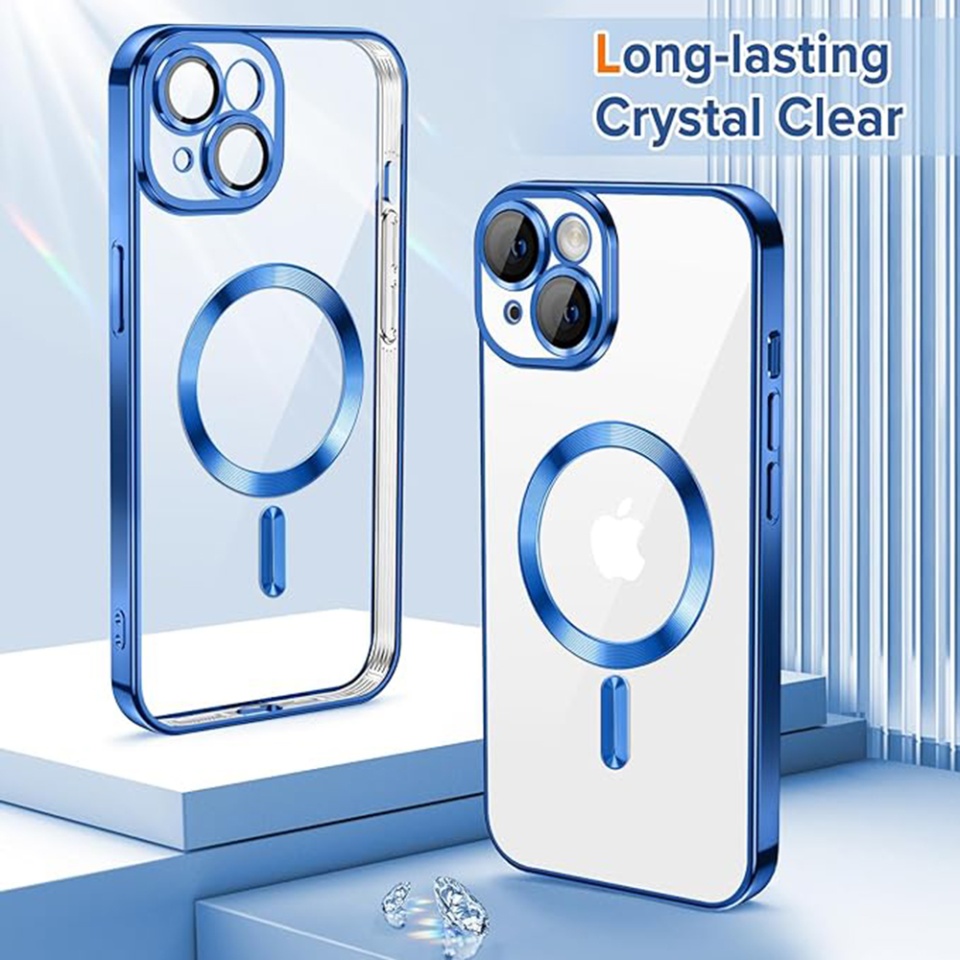 Husa pentru iPhone 15, SKYDDAR INNOVATION, Luxury Shield Magsafe, Protectie Antisoc, Albastru, set cu sticker - 1 | YEO