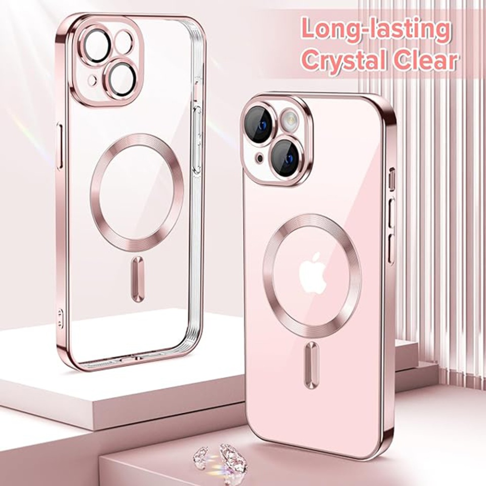 Husa pentru iPhone 15, SKYDDAR INNOVATION, Luxury Shield Magsafe, Protectie Antisoc, Roz, set cu sticker - 1 | YEO