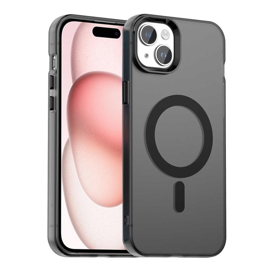 Husa pentru iPhone 15, SKYDDAR INOVATION, CandyCase, Magsafe, set cu sticker, Negru