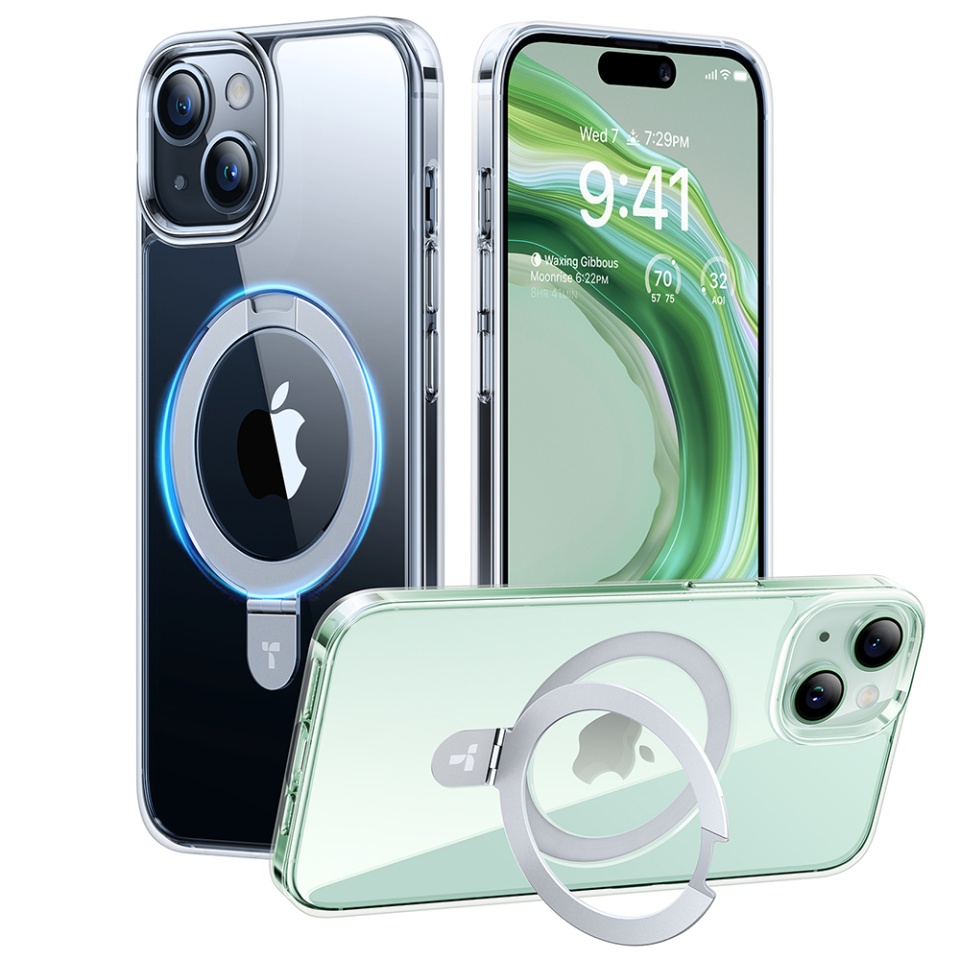 Husa pentru iPhone 15, Torras Ostand MagSafe, Transparenta