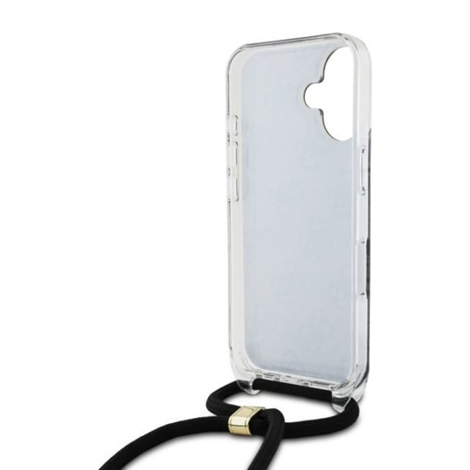 Husa pentru iPhone 16 cu snur, Crossbody Cord 4G Print, Guess - Negru - 3 | YEO